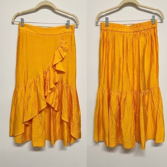 Sunburst Kiss Womens Bright Orange Ruffle High Low Tiered Maxi Skirt Size M - Picture 2 of 8